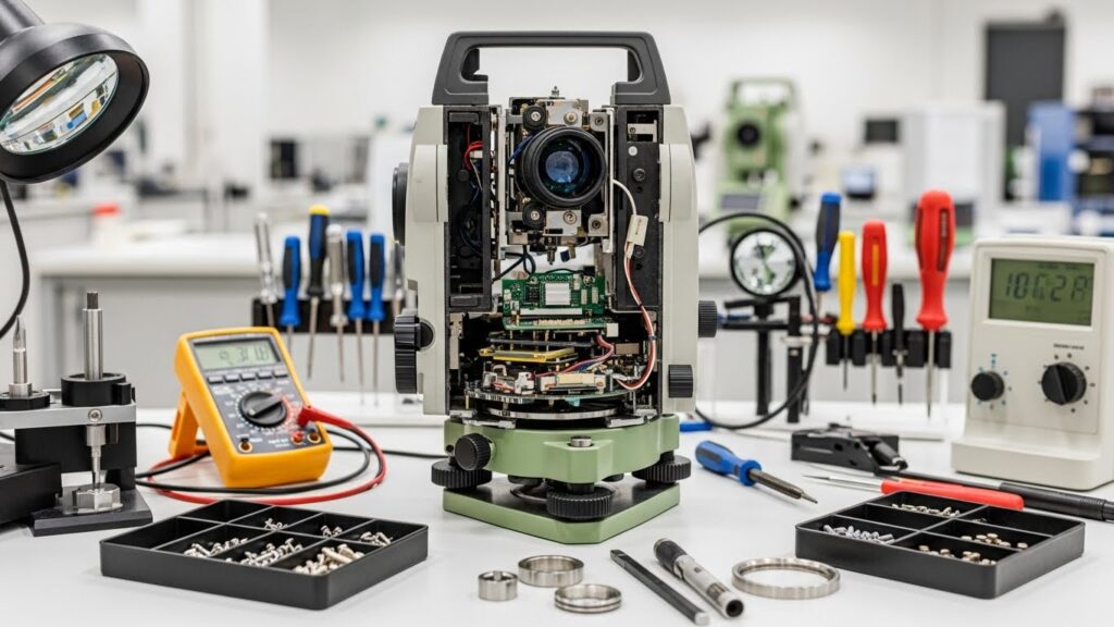 Equipamento em bancada de reparo