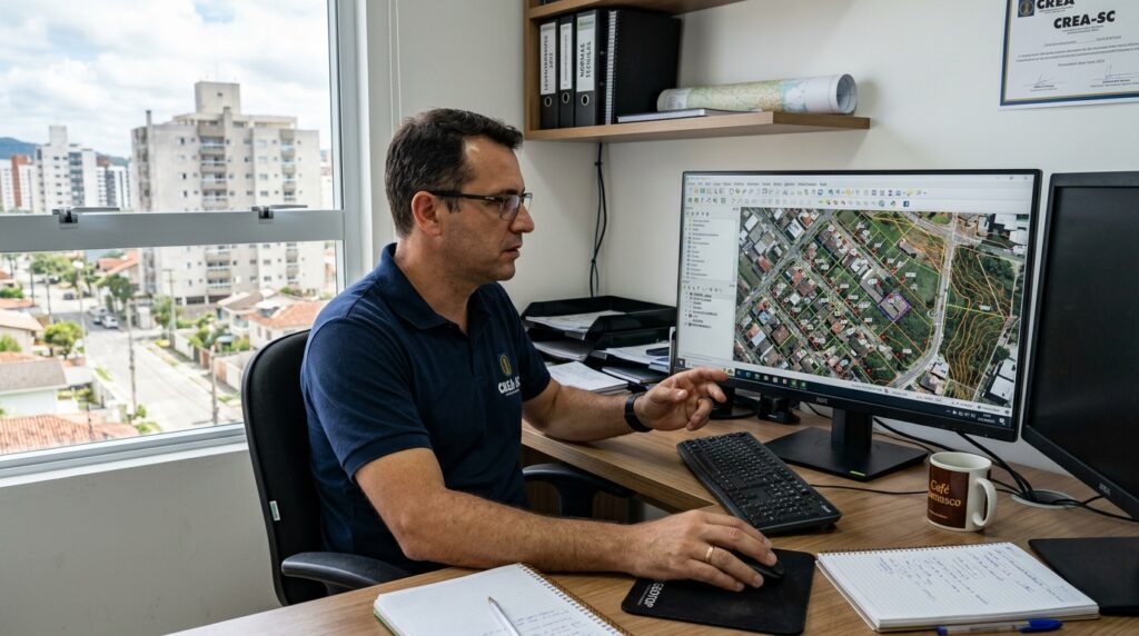 Processamento de dados topográficos no QGIS com pontos GNSS e camadas geográficas